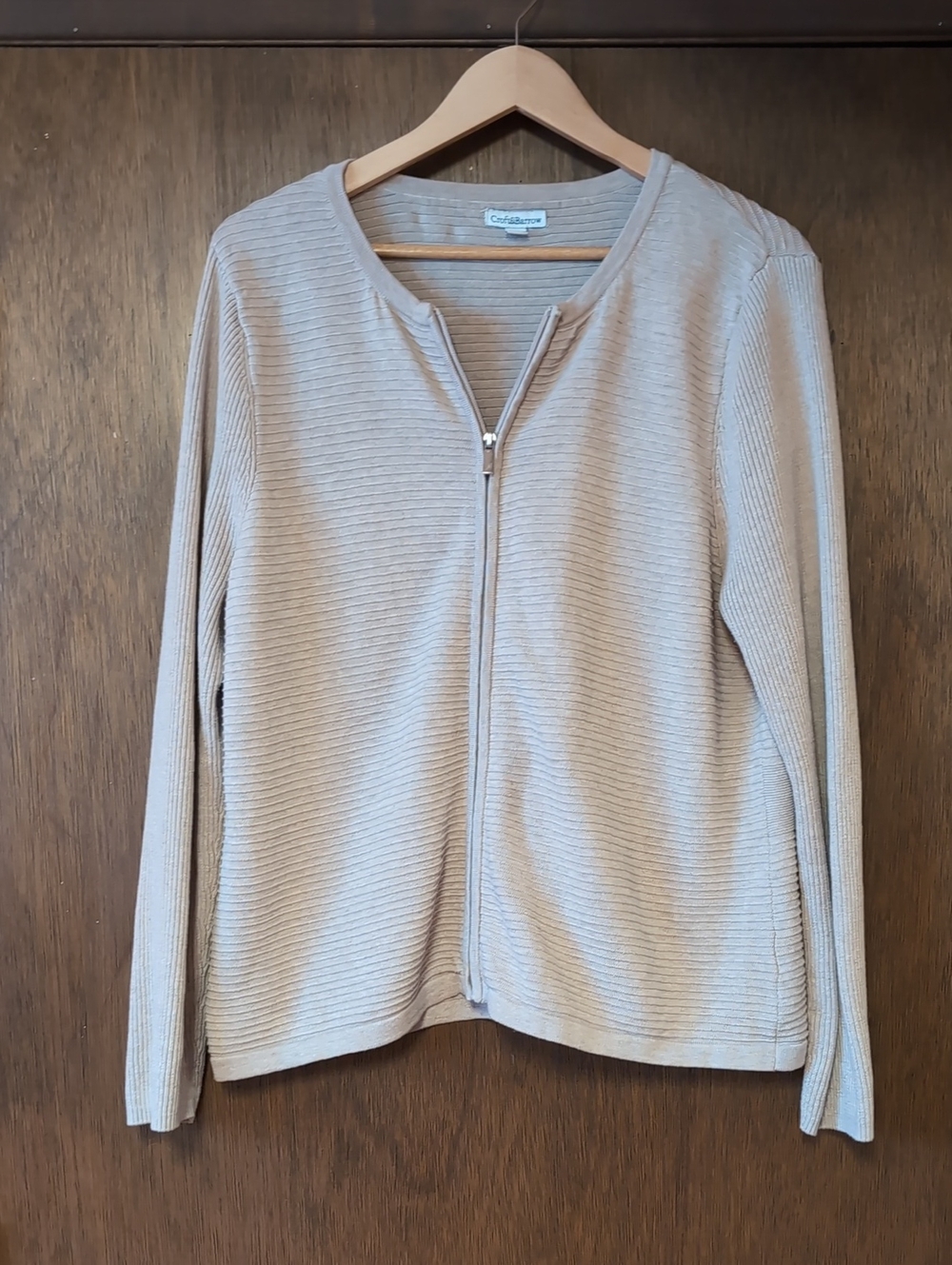Croft & Barrow Women's Light Beige Zip-Front Ribbed Cardigan